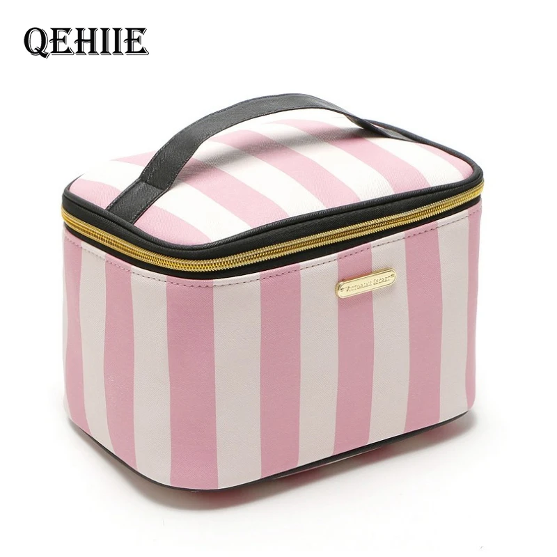 

Woman Pink Cosmetic Bag And Case Fashion Flower Purse Organizer Toiletry Bags Cute Travel Professional Large Handbag Make Up Box