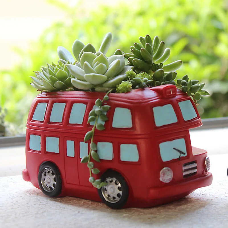 

2019 Retro Mini Car Bus Flowerpot Micro Landscape Decorative Pot Succulent Planters Pots For Home Garden Decor