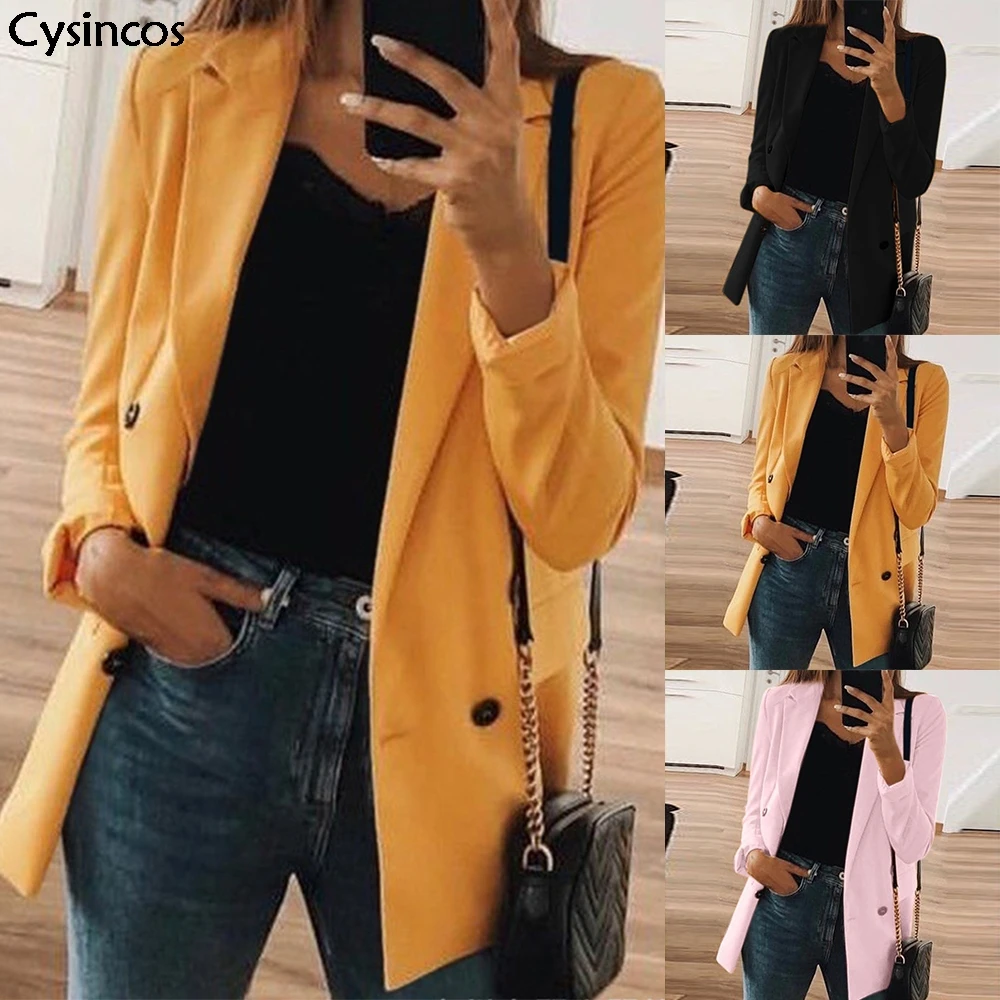 

2019 Fashion Women Slim Blazer Coat Autumn Casual Long Cardigan Jacket Office Lady Suit Solid Turn-down Collar Female Outwear