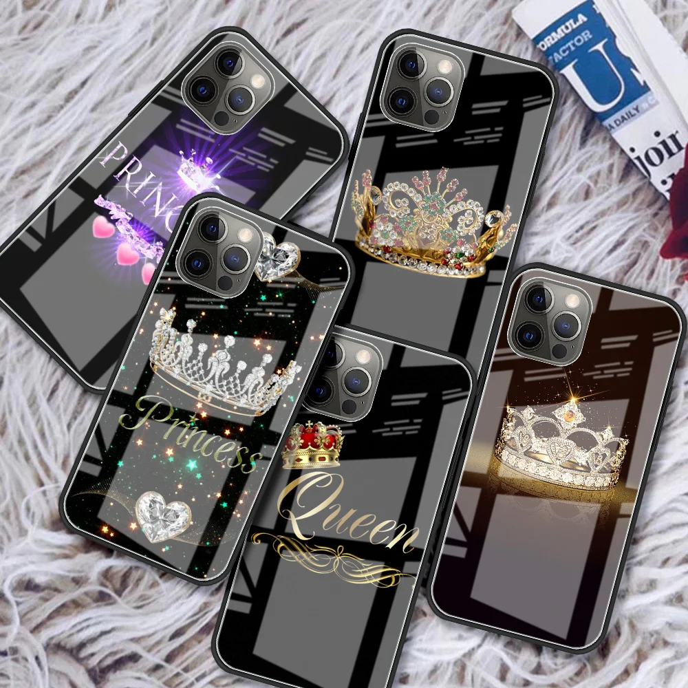 Стеклянный чехол с алмазной короной для iPhone 11 13 12 Pro XR X XS Max 7 8 6 6S Plus SE 2020 чехлы