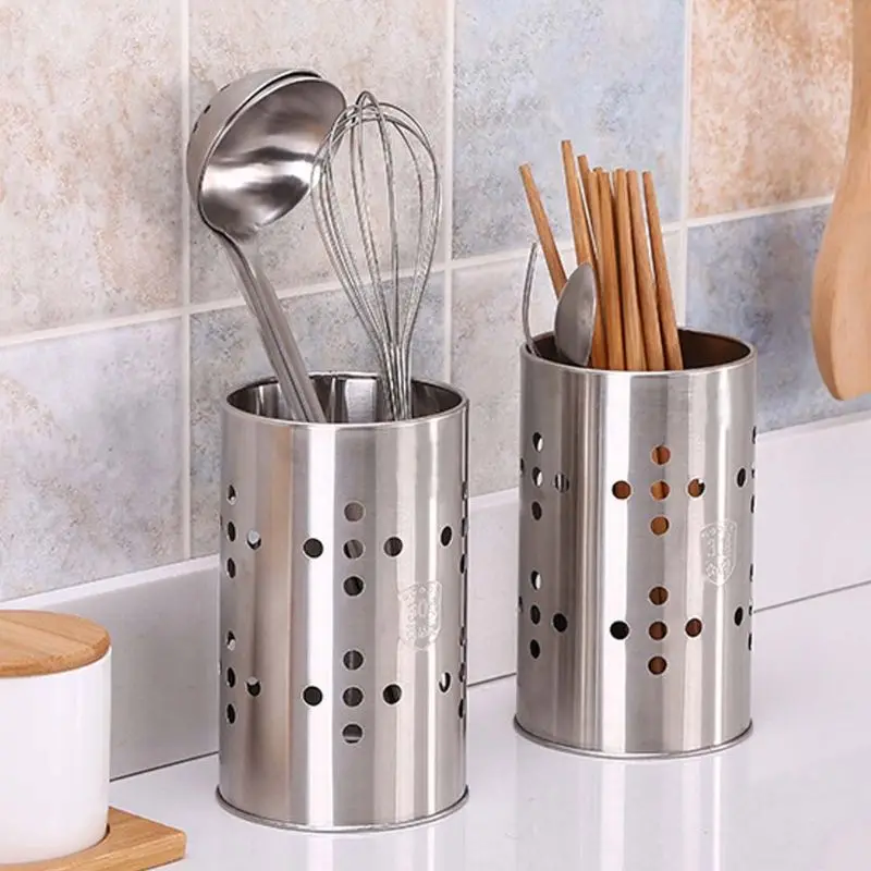

304 Stainless Steel Kitchen Cooking Utensil Holder Crock Drainer Flatware Caddy Cutlery Organizer Tableware Storage Serving Tool