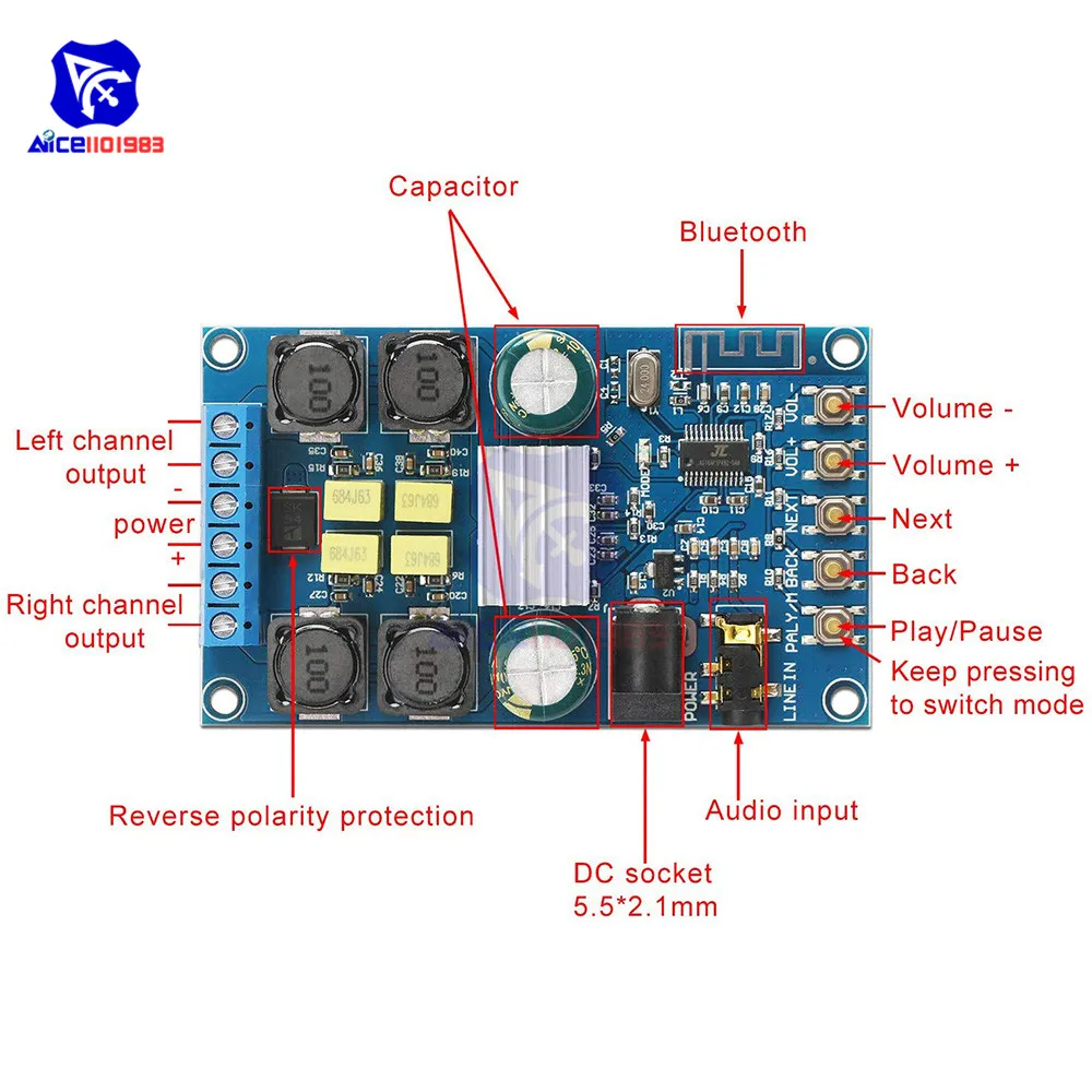 Diymore Bluetooth BT 3,0 4,0 4,1 цифровой усилитель плата беспроводной аудио усилитель модуль 2 канала 50 Вт+ 50 Вт динамик доска с Чехол