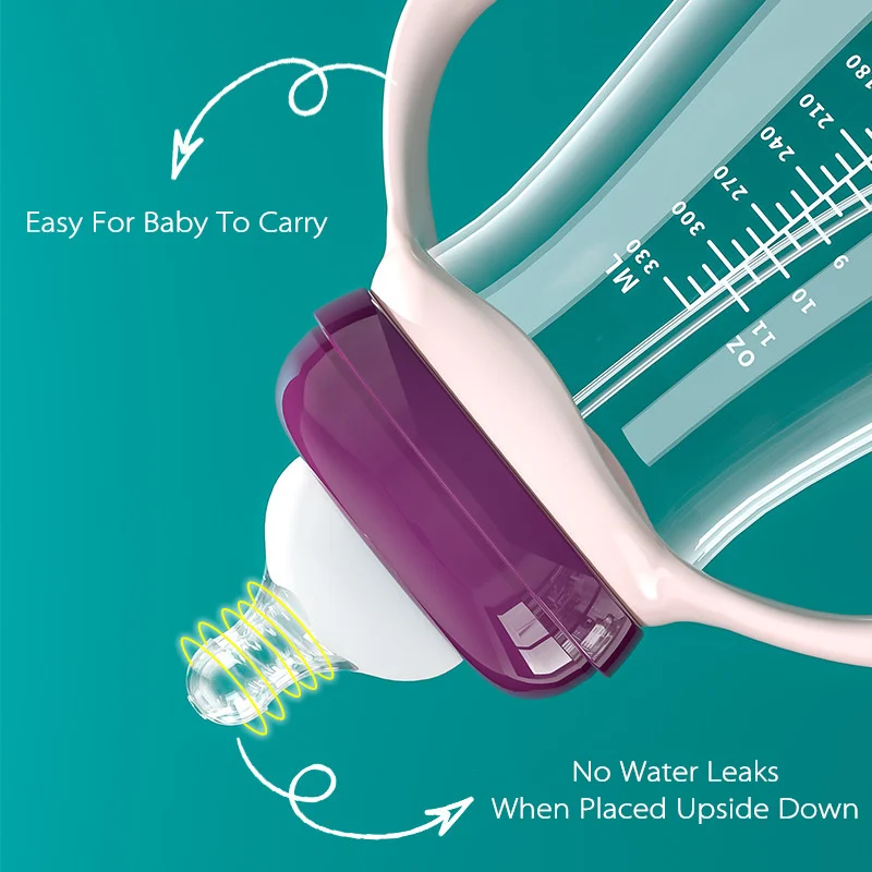 Baby Milk Bottles With Grip Wide Caliber Kids Feeding Bottles Anti-Choke Gravity Ball Silicone Nipple Baby Water Drinking Bottle