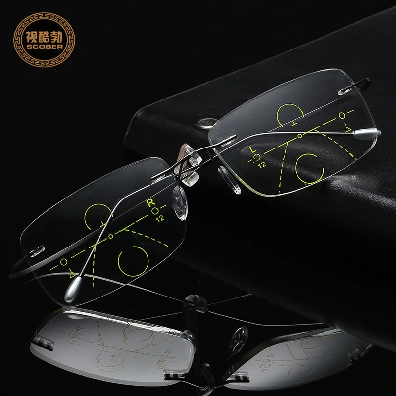 

2019 Titanium frameless Progressive multifocal reading glasses men smart zoom reading glasses women far near sight anti-blue Walking and Driving presbyopic glasses