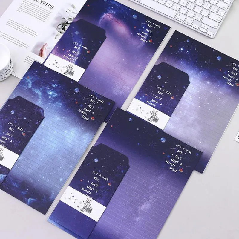 

8 Pcs/pack Cute Cool Star 3 Envelopes + 5 Sheets Letters Paper Starry Sky Envelope Letter Set for Gift Korean Stationery