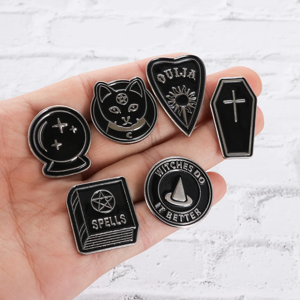

1Pc Punk Cartoon Enamel Pins Black Moon Brooch Witches Dripping Oil Badge Clothes Lapel Pin Clothes Jewelry Bag Accessories