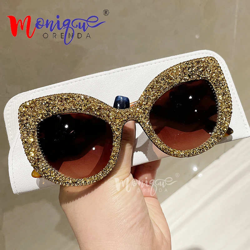 Vintage Oversized Cat Eye Sunglasses Women Retro Rhinestone Sun Glasses For Elegant Lady Fashion Punk Glasses Oculos square sunglasses women