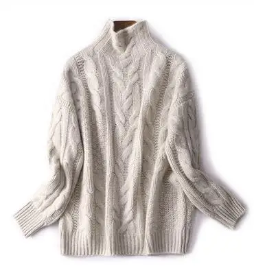beige white Кашемировый шерстяной вязаный женский модный пуловер, свитер с высоким воротником, S-2XL, опт и розница - Цвет: beige white