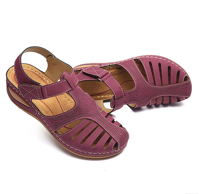 Повседневная Летняя женская обувь на плоской подошве; мужские сандалии в ретро-стиле с вырезами; обувь с круглым носком на танкетке в Западном азиатском стиле; большие размеры; NSE7411