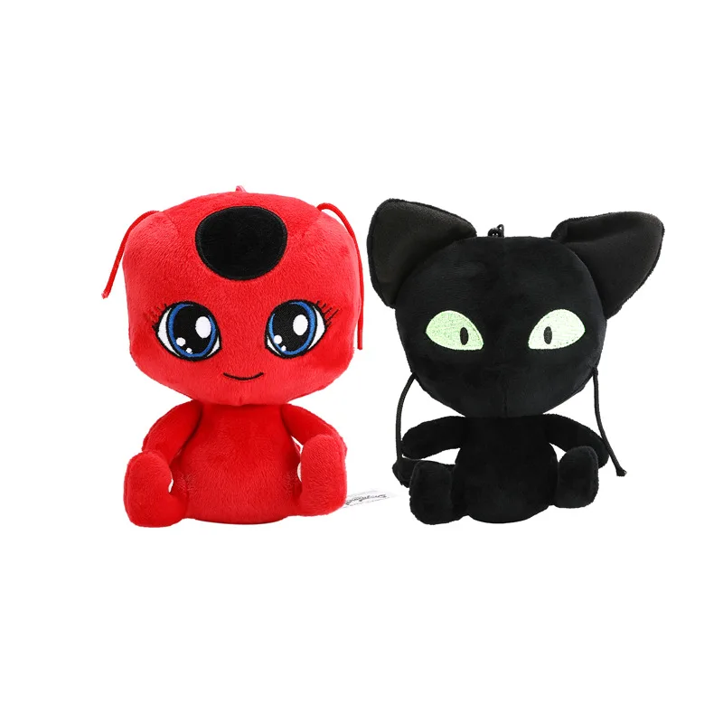 

2PcsPcs/Lot Ladybug Girl Plush Toy Lady Bug And Cat Noir Pendant Clip Keychain Stuffed Animals Toys For Kids