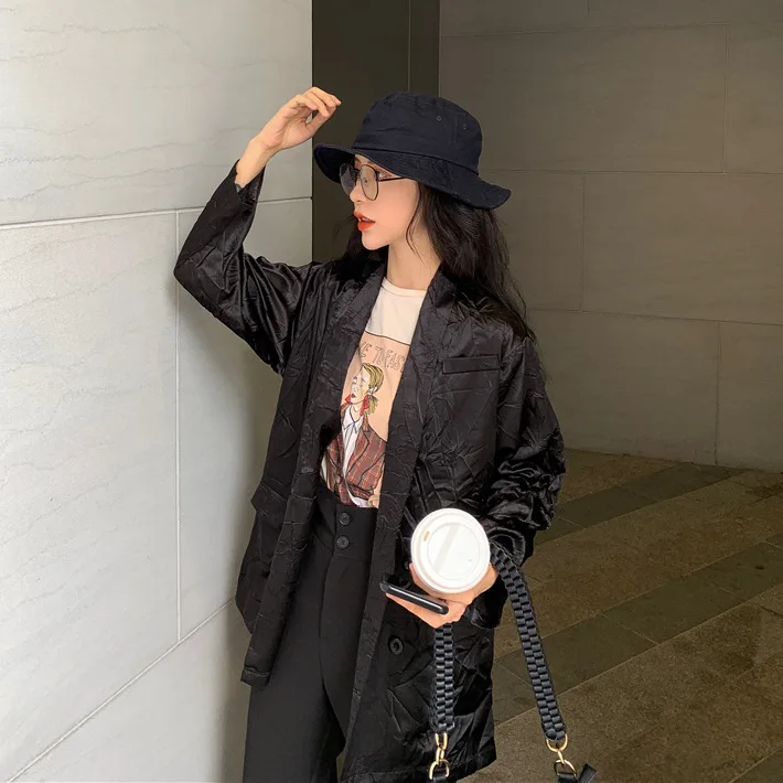 

Versatile Loose-Fit Cool Pleated Long Sleeve Suit Jacket