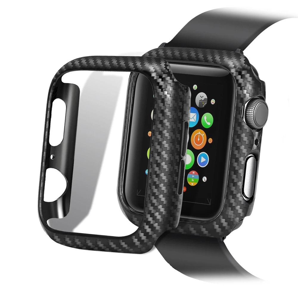 

PC Frame Carbon Fiber Texture Case For Apple Watch Series 4 3 2 1 Protective Bumper Cover Compatible For iwatch 38/42mm 44/40mm