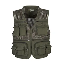 Homens caça colete tático webbed engrenagem casaco fotógrafo verão colete ferramenta muitos bolso malha trabalho sem mangas jaqueta de descarga