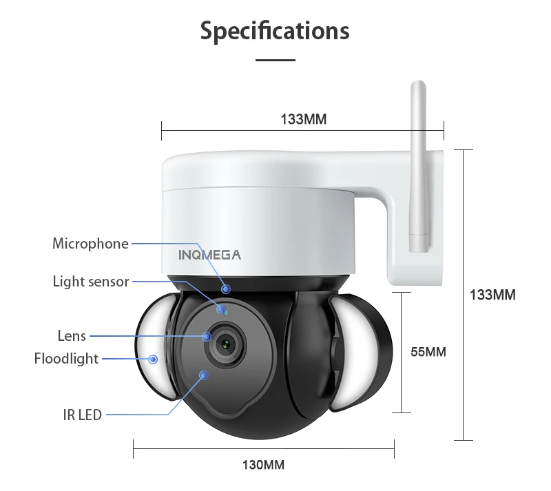 INQMEGA TUYA Alexa Smart Voice Camera Supports Google Homepage, Wired and Wireless Dual Connection Web Camera, Waterproof CCTV