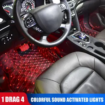 

Vehemo 1 Tow 4 Car Atmosphere Light Car Projection Lamp Voice Contro Bulbs for LED Decorative Light Colorful Decoration USB
