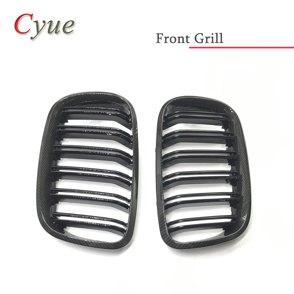

High Quality Double Line ABS Gloss Black + Carbon Fiber Look Racing Grill E70 E71 Grille for BMW X5 X6 SUV 4 Door Grills 08-14
