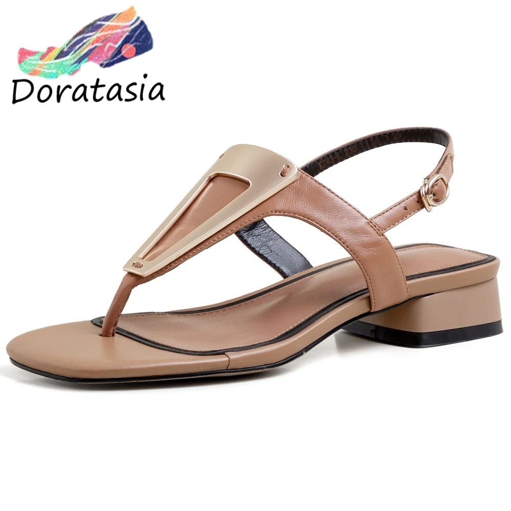

DORATASIA Elegant Decorating Concise Shoes Low Chunky Heels Sandals Women New Brand Design Real Leather Sandals
