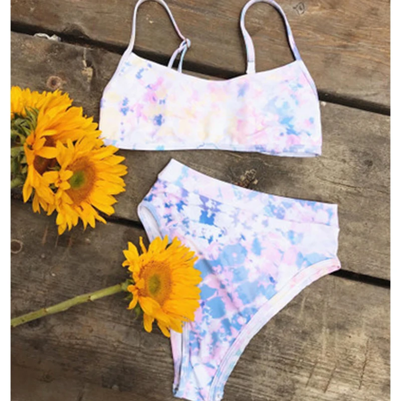 

High waist tie dye bikini 2020 new swimsuit beach bandage suspender underwear Yoga two piece suit
