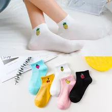 5 пар носков Счастливый мультфильм фрукты вышивка Вишня сосны яблока клубника в виде яблока, банана узор полосатый корейские женские носки Харадзюку
