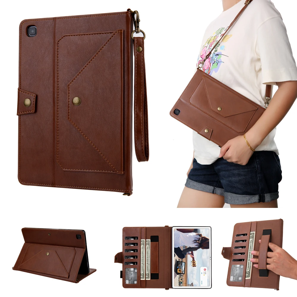 

For Samsung Tab A7 T500 T505 Envelope Shoulder Bag Cver Hand Strap Wallet Bag Tab S6 Lite P610 P615 Muti-funtion Leather Case