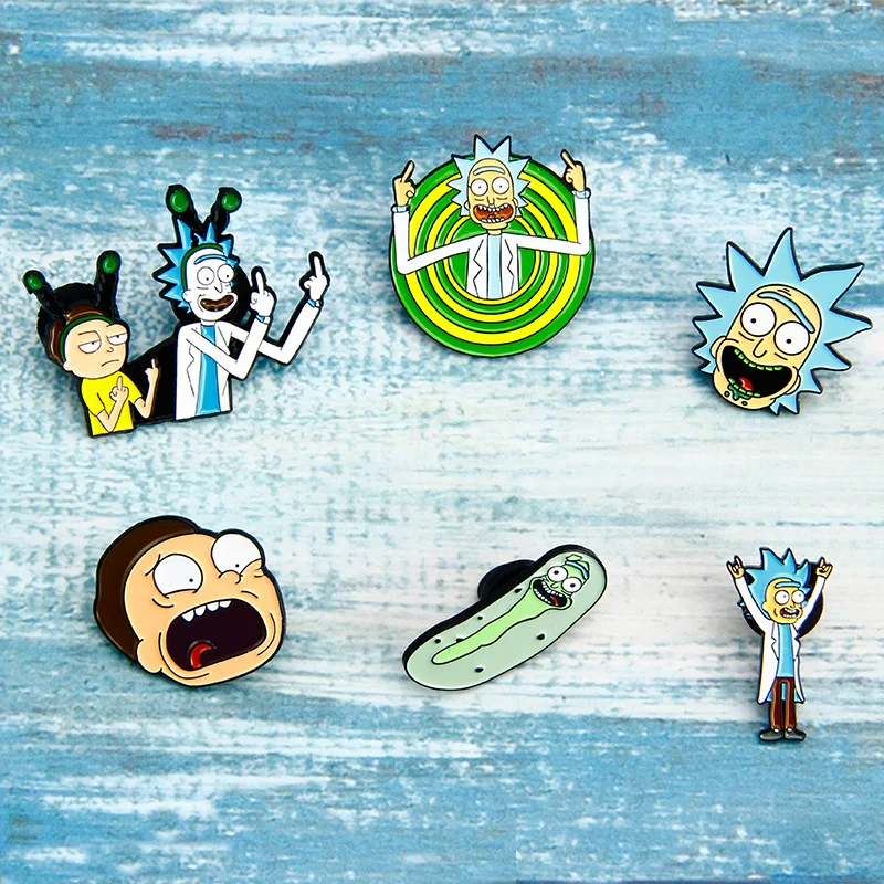 Rick and marty на булавке в классическом стиле с изображением героев мультфильмов, брошь на булавке, гений, безумный учёный, значок на кнопках, для любителей аниме, джинсовая рубашка на лацкане