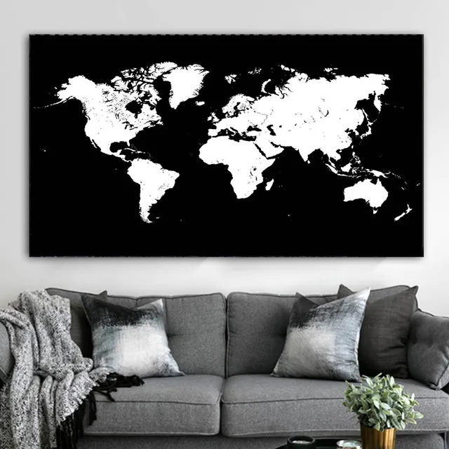 RELIABLI ART World Map Black and White Pictures Classic Style Canvas Paintings Modern Home Wall Decoration Posters Frameless map 1003
