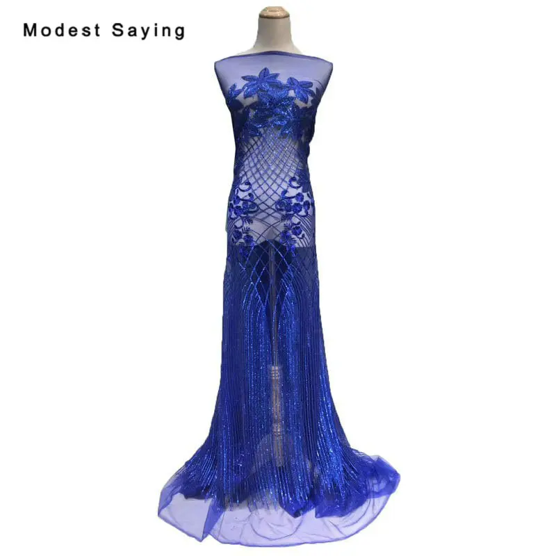 royal blue 5 ярдов Роскошная фиолетовая расшитая блестками кружевная ткань для вечернего платья новая квадратная вышитая сетка для выпускного вечера кружевной тюлевый материал - Цвет: royal blue