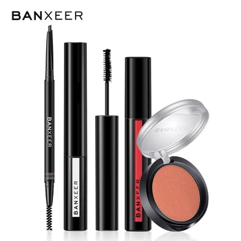 

BANXEER Makeup Kit 4pcs Eyebrow Pencil+Lipgloss+ Mascara+Blusher Daliy Full Makeup Set Waterproof Long Lasting Cosmetic Kit