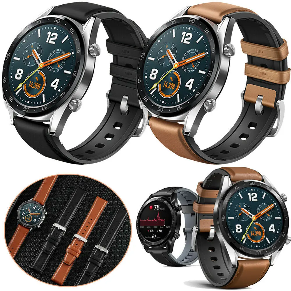 Ремешок силиконовый + из натуральной кожи для Huawei Watch GT 2 46 мм сменный Браслет
