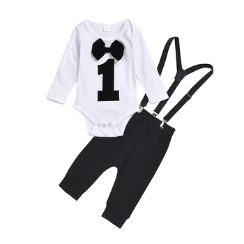 

Baby Boy Clothes Autumn Gentleman Clothes Set Bow Tie Romper Bodysuit Jumpsuit+Suspender Trousers 2Pcs Suit