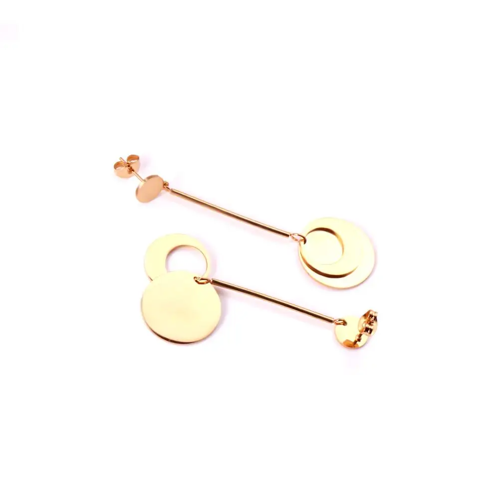 LUXUSTEEL Round Shape Drop Earrings Stainless Steel Gold/Silver Color Dangle Jewelry Women Fashion Accessories Wholesale Party