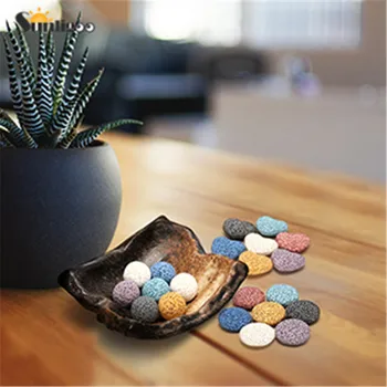 

Sunligoo Lava Rock Gemstone Aromatherapy Essential Oil Diffuser Ornaments Set-Retro Vintage Irregular Shape Ceramic Saucer Tray