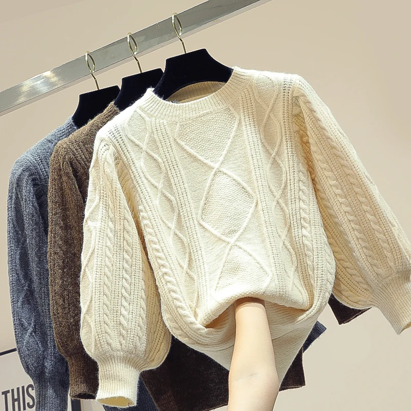 

Ins Lazy Wind Turtleneck Sweater Female Fall/Winter Wear New Korean Loose Joker 7-point Sleeve Knitted Shirt Sweter Jersey Mujer