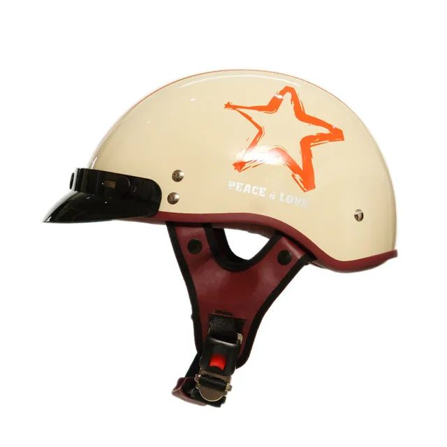 US $45.60 Women's Motorcycle half helmet Vintage men's scooter helmet Lucky star Cartoon Motorbike helmet Pin