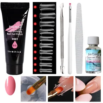 

Nail Art Poly Gel Lasting False Nails Liquid Nail Brush Pusher Manicure Set 15ml Kit Building For Nails Extensions Decor