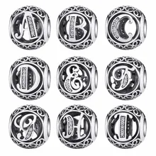 925 пробы, серебряные, винтажные, а до Т прозрачные, CZ буквы, алфавит, круглые бусины, подходят для бисаера, браслеты с подвесками, оригинальные ювелирные изделия EDC008