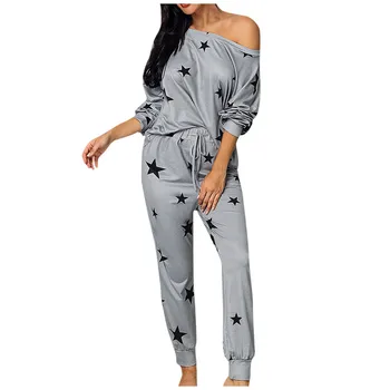 

Fashion Women Casual Print Long Sleeves Tracksuit Nightwear Pants Sleepwear Set Home clothes fashion pajamas