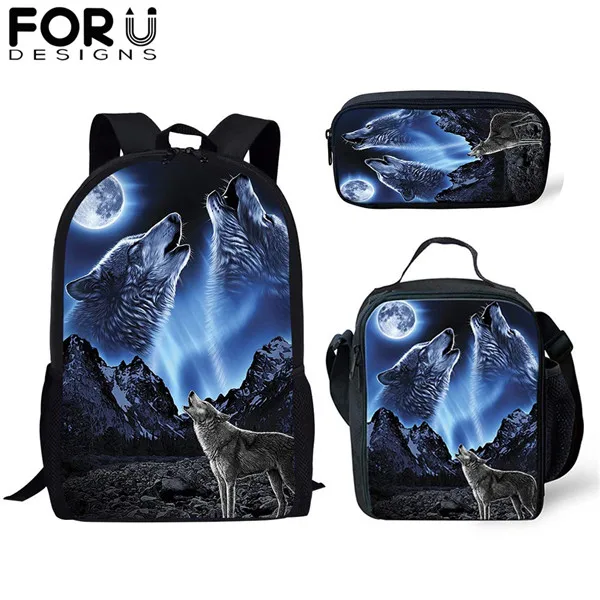 CDYH1602CGK FORUDESIGNS/3 шт./компл. рюкзак для мальчиков Волк тигр печать сумка для школы детский подарок основной книжный мешок Дорожная сумка - Цвет: CDYH1602CGK