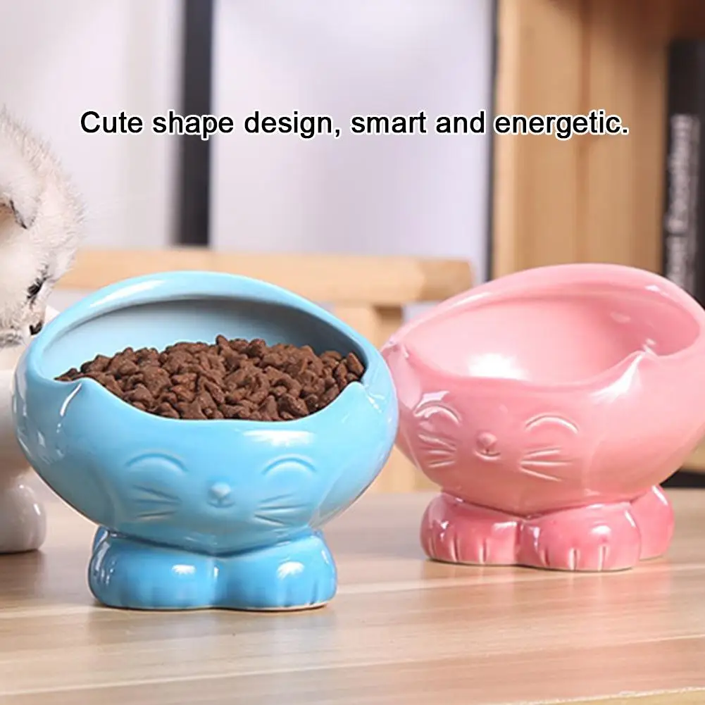 Cat Bowl Pet Ceramic Slow Food Bowls Utensils Cat Automatic Feeder Cute Cat Food Bowl Pet Feeder White Blue Pink New Arrival