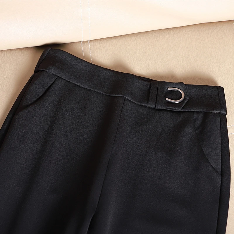 Офисные женские Рабочие расклешенные брюки длиной до щиколотки, одноцветные женские брюки с высокой талией размера плюс, весенние элегантные обтягивающие женские брюки