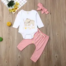 Одежда для новорожденных девочек с длинными рукавами, Слон-комбинезон+ леггинсы, штаны, комплекты осенней одежды для детей от 0 до 18 месяцев