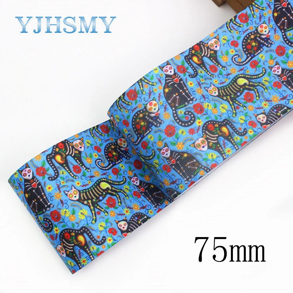 I-19921-2261, 75 мм 3 ''Хэллоуин Печатный grosgrain лента упаковка дизайн, DIY аксессуары материалы ручной работы