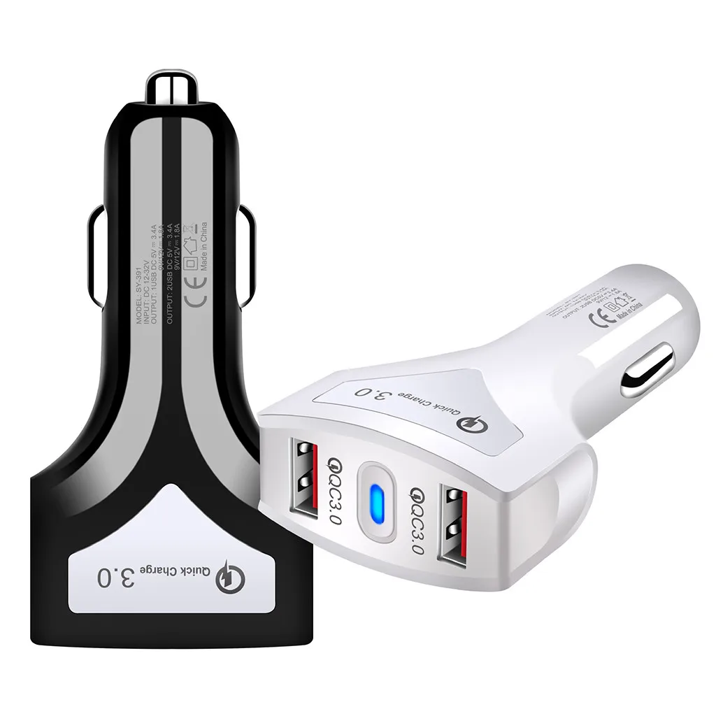 

LED Car Fast Charger Laptop Charger 2 Port USB Phone Charger QC 3.0 For iPhone X High Quality Free Shipping