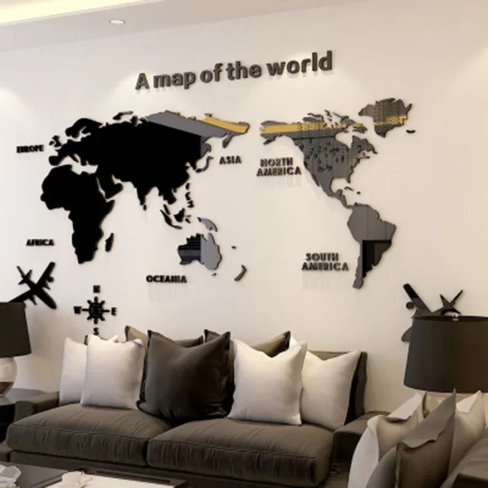 Новые акриловое 3D Карта мира гладкие твердые хрустальные настенные стикеры домашний офис Декор TE889