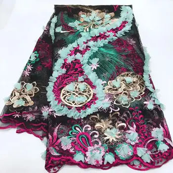 

New African Beaded Lace Fabric Embroidered Nigerian Laces Fabric 2019 High Quality Gold French Tulle Lace Fabric For Women