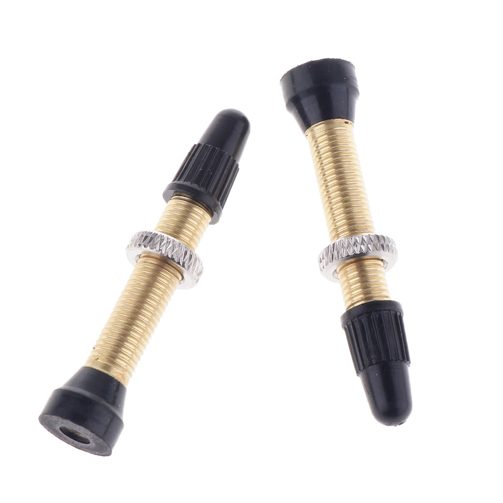 2x 48mm/1.89inch Bike Tubeless Presta Valve Stem with Rubber Base for Mountain Road Tubeless Bicycle Silvery, Golden