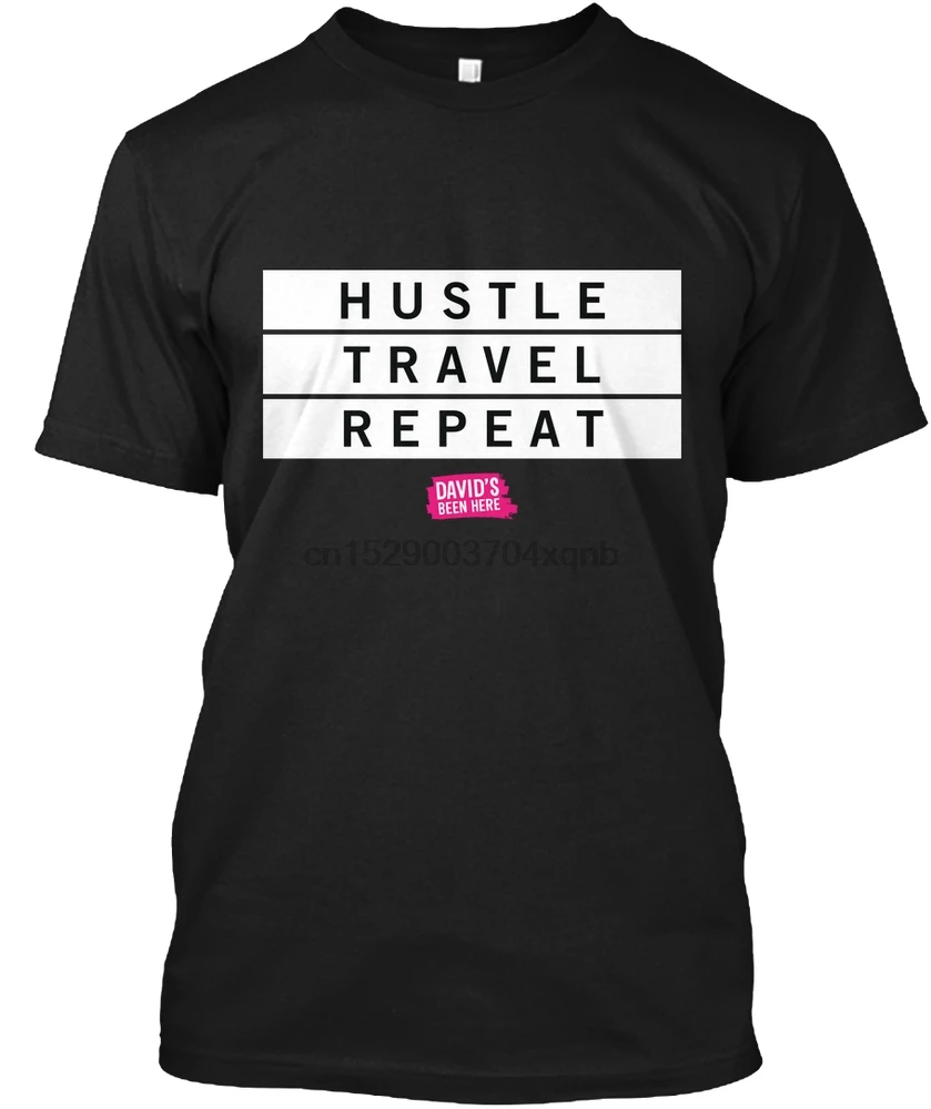 Мужская футболка HUSTLE TRAVEL REPEAT Черная и женская |