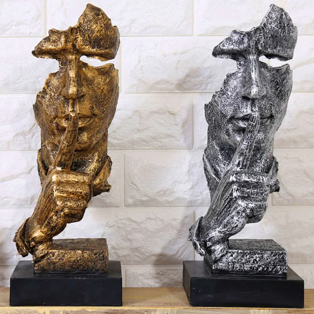 

Silence Is Gold Resin Sculpture Decoration Mask Statue Abstract Ornaments Statuettes Mask Sculpture Craft for Home Office Decor