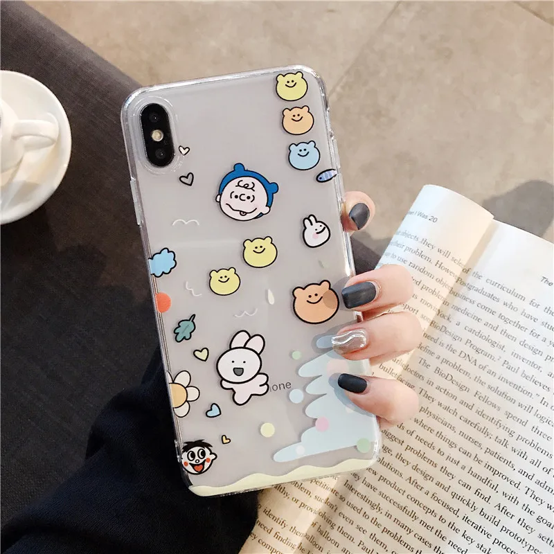 INS милый мультфильм, Корея, сумка-медведь для iphone 6 6s 7 8 plus xr xs max 11 Pro Прозрачный мягкий силиконовый чехол для телефона Kawaii
