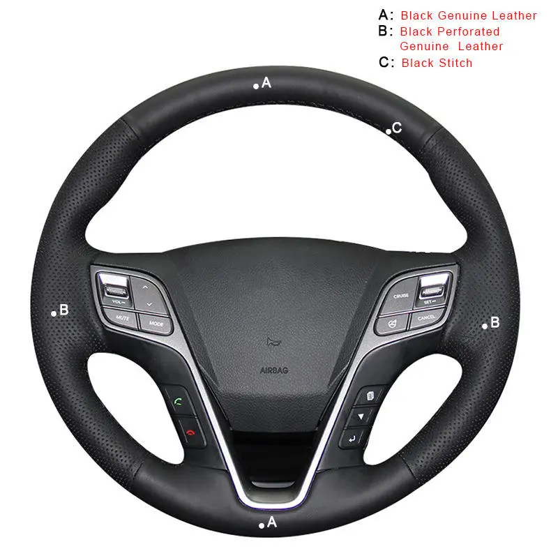 Genuine Leather Авто оплетка на рулевом колесе Крышка для hyundai Santa Fe 2013- ix45 2013 интерьерные автомобильные чехлы автостайлинг - Название цвета: Genuine Leather